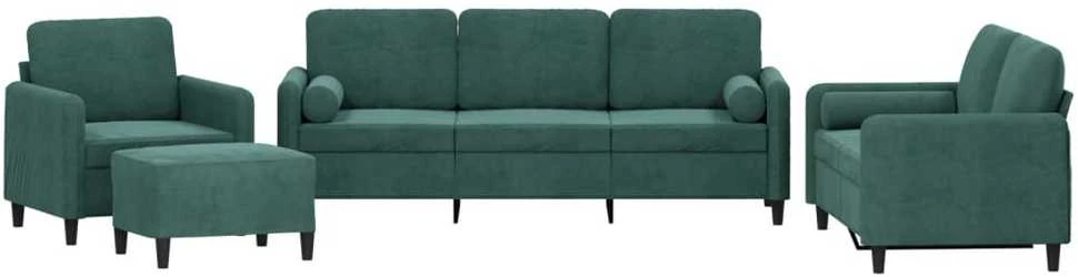 Sofa Sofos komplektas su pagalvėmis, 4 dalių, žalias, aksomas