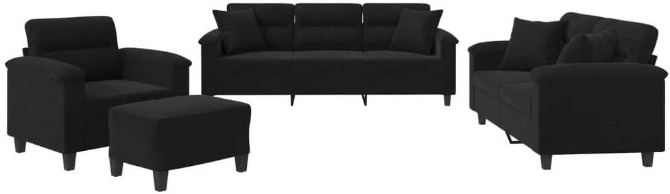 Sofa Sofos komplektas su pagalvėmis, 4 dalių, juodas, audinys