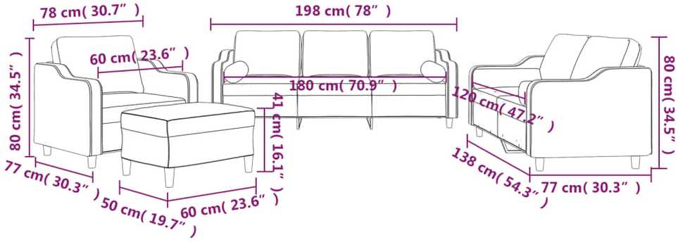 Sofa Sofos komplektas su pagalvėmis, 4 dalių, vyno, audinys