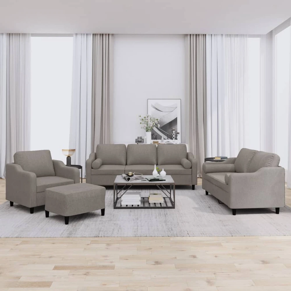Sofa Sofos komplektas su pagalvėmis, 4 dalių, taupe, audinys