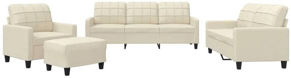 Sofa Sofos komplektas su pagalvėmis, 4 dalių, kreminis, dirbtinė oda