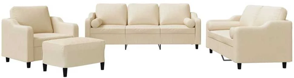 Sofa Sofos komplektas su pagalvėmis, 4 dalių, kreminis, audinys