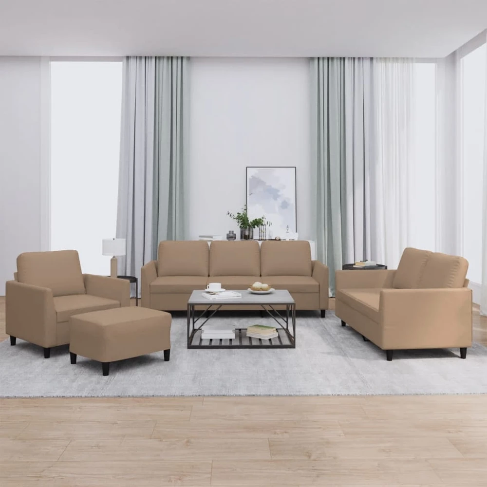 Sofa Sofos komplektas su pagalvėmis, 4 dalių, kapučino, dirbtinė oda