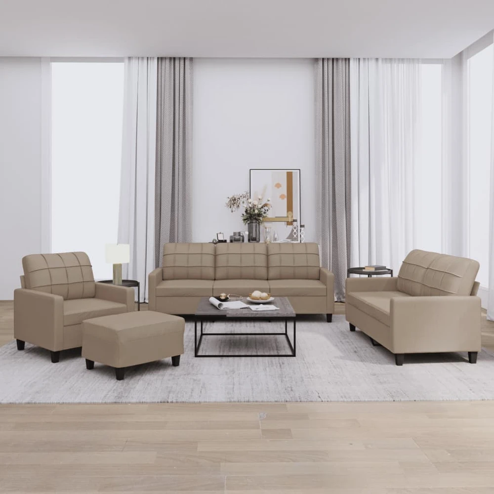 Sofa Sofos komplektas su pagalvėmis, 4 dalių, kapučino, dirbtinė oda