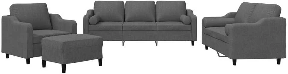 Sofa Sofos komplektas su pagalvėmis, 4 dalių, pilkas, audinys