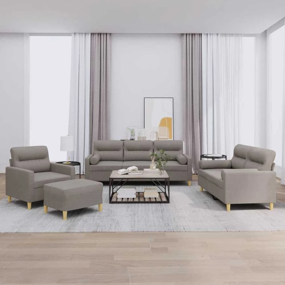 Sofa Sofos komplektas su pagalvėmis, 4 dalių, taupe, audinys