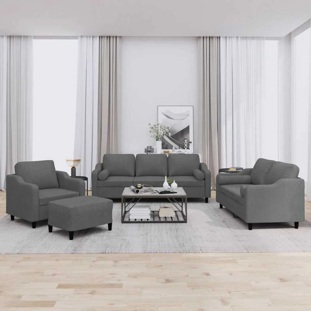 Sofa Sofos komplektas su pagalvėmis, 4 dalių, pilkas, audinys