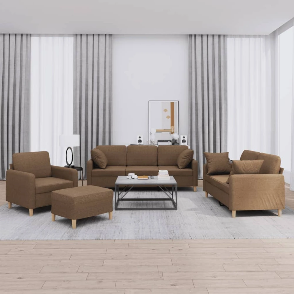 Sofa Sofos komplektas su pagalvėmis, 4 dalių, rudas, audinys
