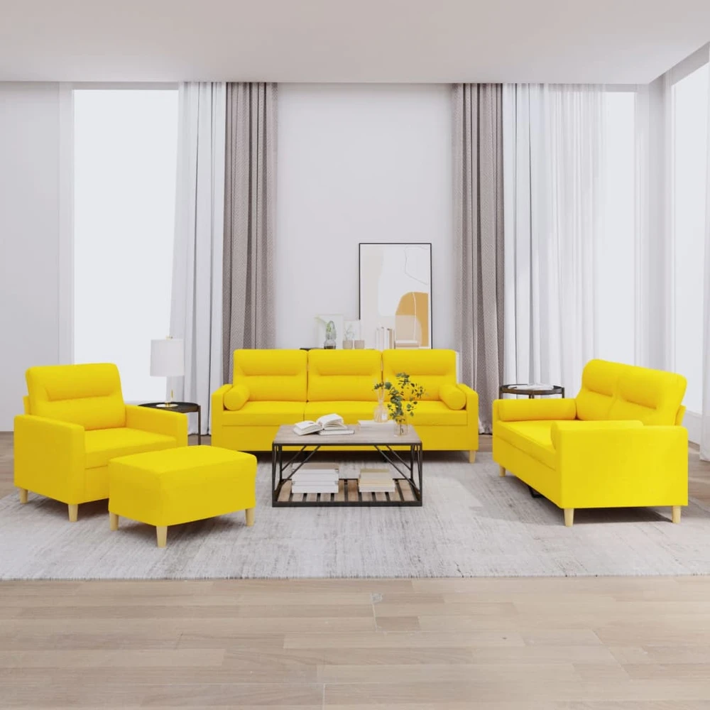 Sofa Sofos komplektas su pagalvėmis, 4 dalių, geltonas, audinys
