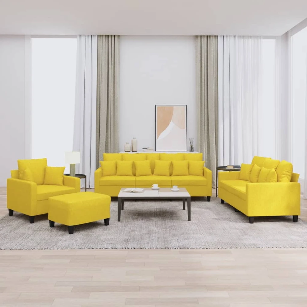 Sofa Sofos komplektas su pagalvėmis, 4 dalių, geltonas, audinys