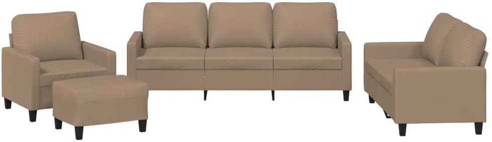 Sofa Sofos komplektas su pagalvėmis, 4 dalių, kapučino, dirbtinė oda