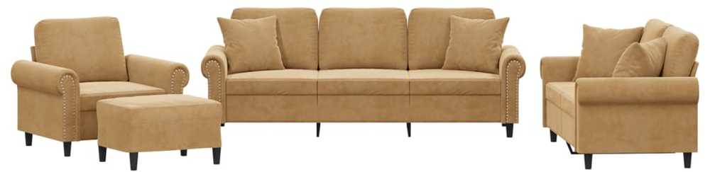 Sofa Sofos komplektas su pagalvėmis, 4 dalių, rudas, aksomas
