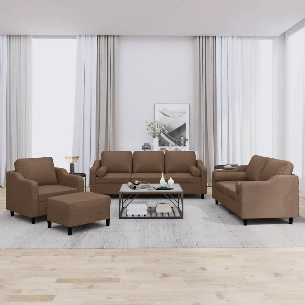 Sofa Sofos komplektas su pagalvėmis, 4 dalių, rudas, audinys