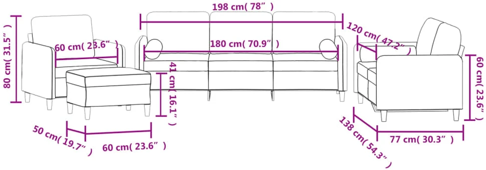 Sofa Sofos komplektas su pagalvėmis, 4 dalių, pilkas, aksomas