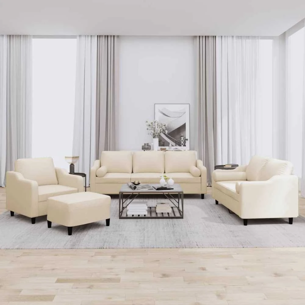 Sofa Sofos komplektas su pagalvėmis, 4 dalių, kreminis, audinys