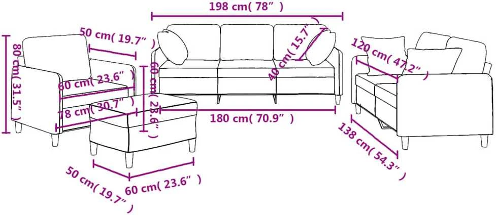 Sofa Sofos komplektas su pagalvėmis, 4 dalių, kreminis, audinys