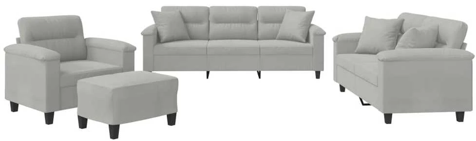 Sofa Sofos komplektas su pagalvėmis, 4 dalių, pilkas, audinys