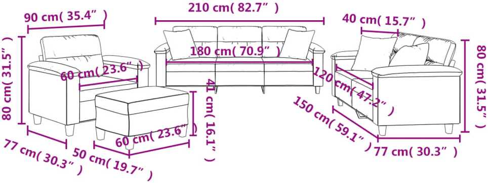 Sofa Sofos komplektas su pagalvėmis, 4 dalių, smėlio, audinys