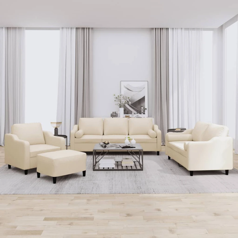 Sofa Sofos komplektas su pagalvėmis, 4 dalių, kreminis, audinys