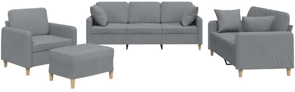 Sofa Sofos komplektas su pagalvėmis, 4 dalių, pilkas, audinys