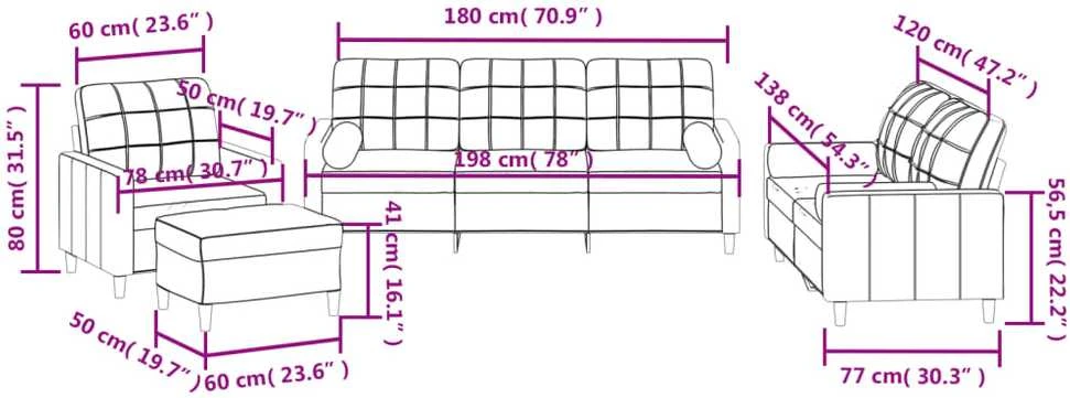 Sofa Sofos komplektas su pagalvėmis, 4 dalių, vyno, audinys