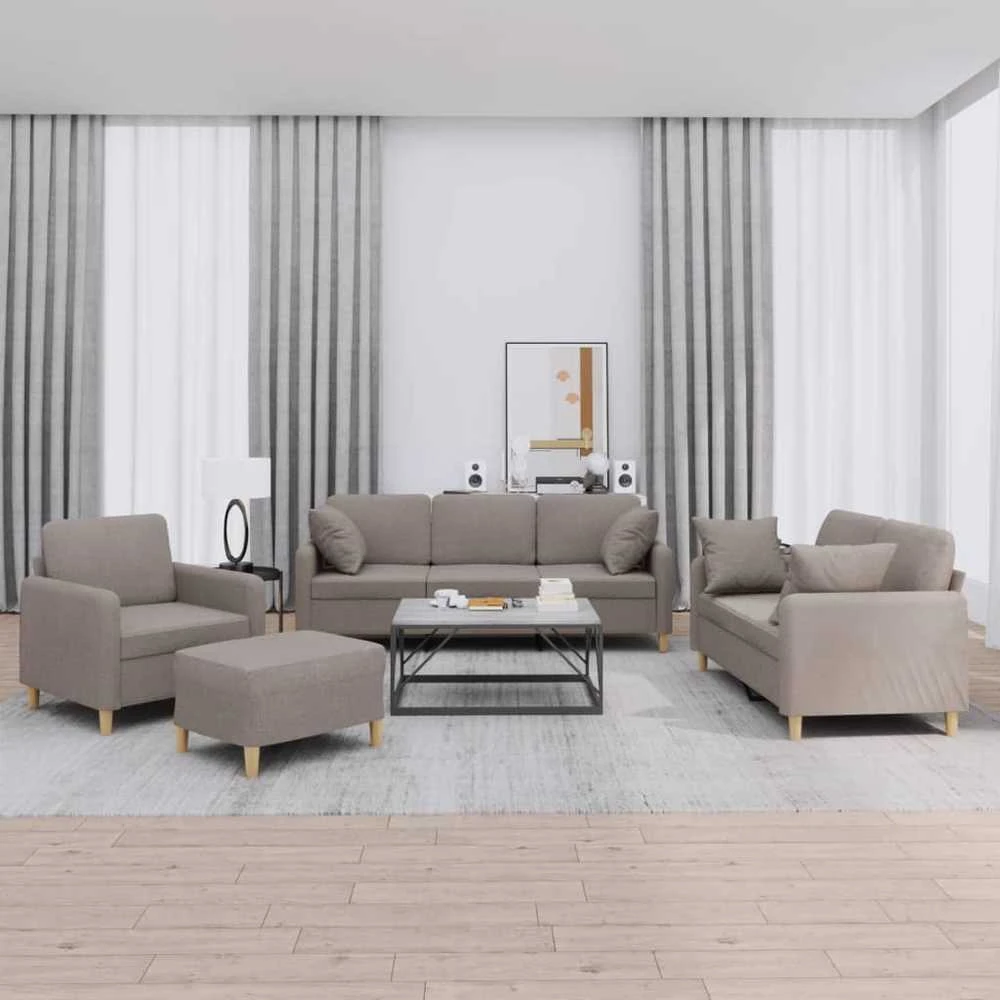 Sofa Sofos komplektas su pagalvėmis, 4 dalių, taupe, audinys