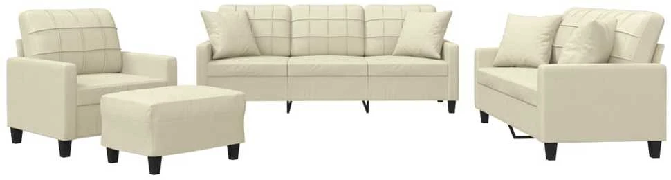 Sofa Sofos komplektas su pagalvėmis, 4 dalių, kreminis, dirbtinė oda