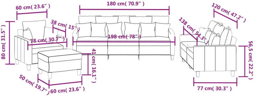 Sofa Sofos komplektas su pagalvėmis, 4 dalių, pilkas, audinys