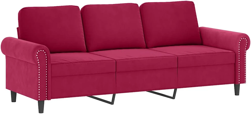 Sofa Sofos komplektas su pagalvėmis, 4 dalių, vyno, aksomas