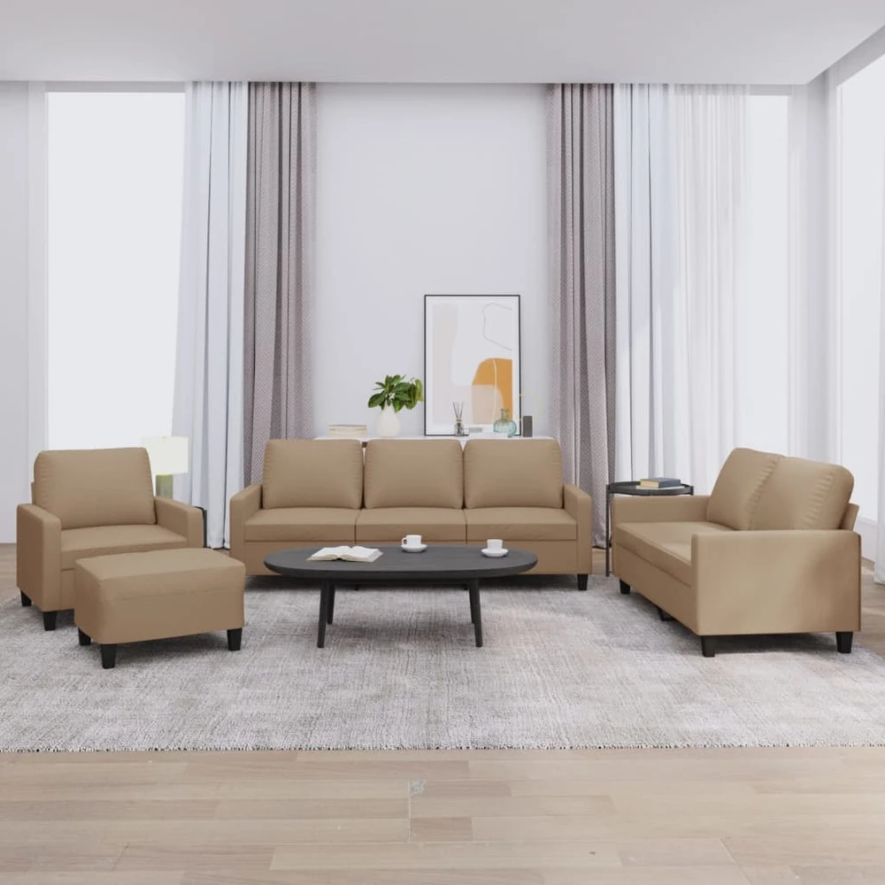 Sofa Sofos komplektas su pagalvėmis, 4 dalių, kapučino, dirbtinė oda