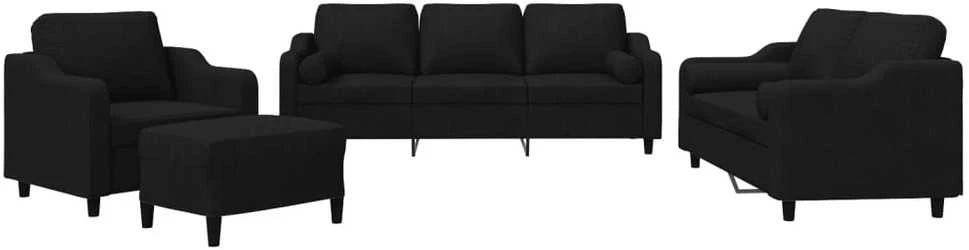 Sofa Sofos komplektas su pagalvėmis, 4 dalių, juodas, audinys
