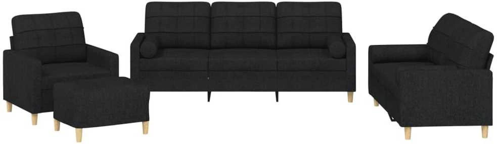 Sofa Sofos komplektas su pagalvėmis, 4 dalių, juodas, audinys