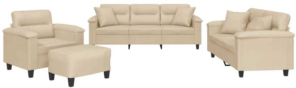 Sofa Sofos komplektas su pagalvėmis, 4 dalių, kreminis, audinys