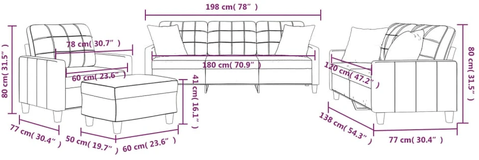 Sofa Sofos komplektas su pagalvėmis, 4 dalių, vyno, dirbtinė oda