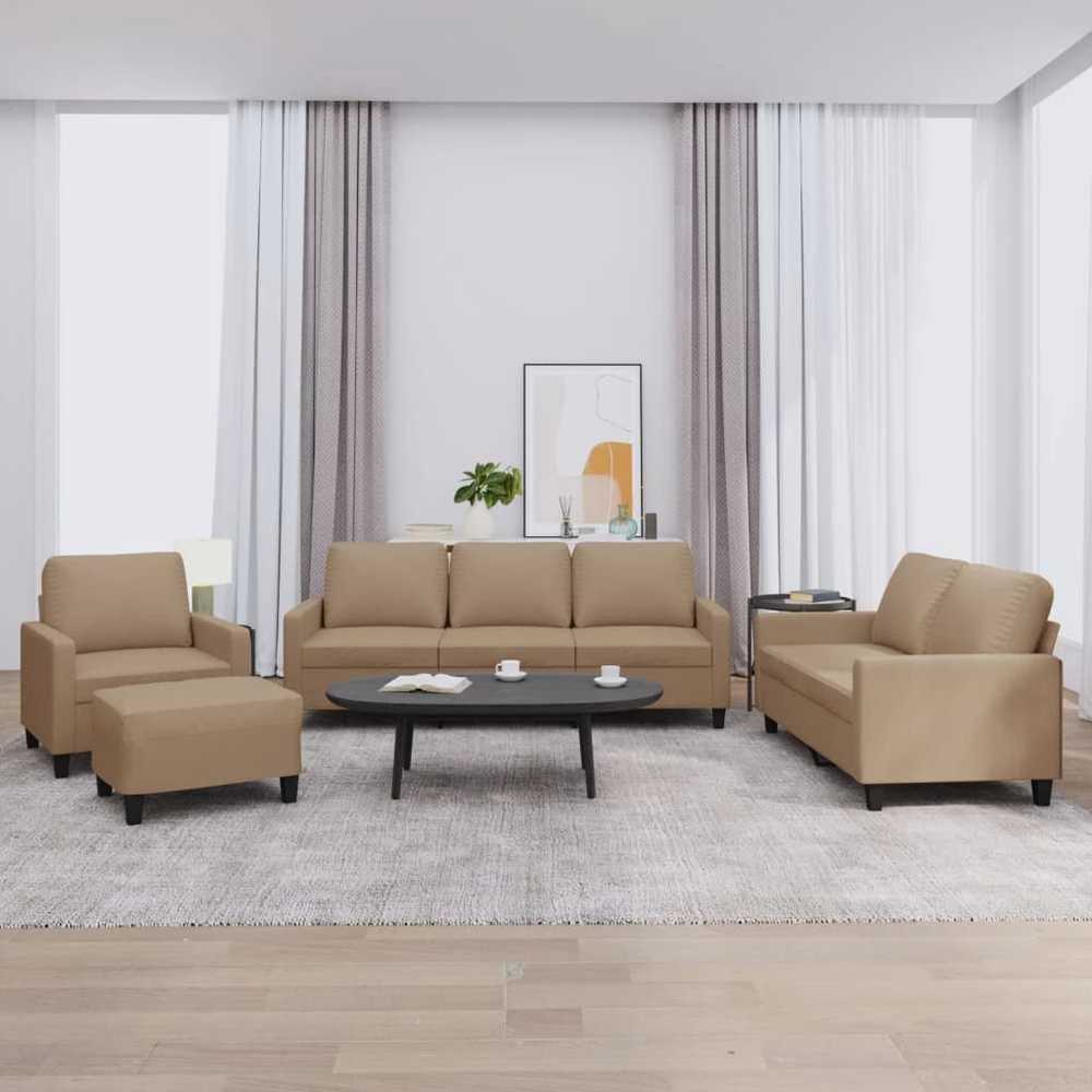 Sofa Sofos komplektas su pagalvėmis, 4 dalių, kapučino, dirbtinė oda