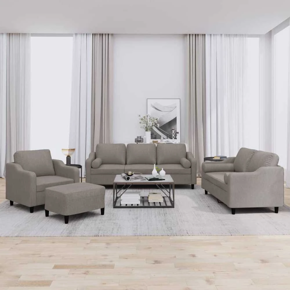 Sofa Sofos komplektas su pagalvėmis, 4 dalių, taupe, audinys