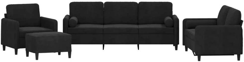 Sofa Sofos komplektas su pagalvėmis, 4 dalių, juodas, aksomas