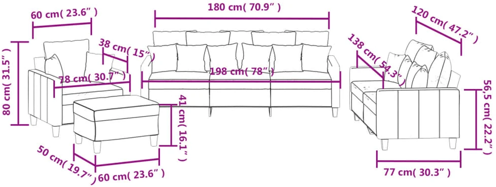Sofa Sofos komplektas su pagalvėmis, 4 dalių, pilkas, audinys