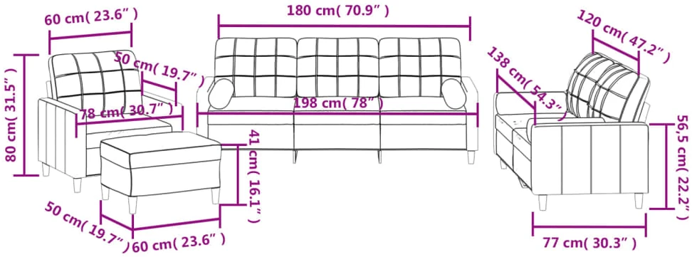 Sofa Sofos komplektas su pagalvėmis, 4 dalių, taupe, audinys