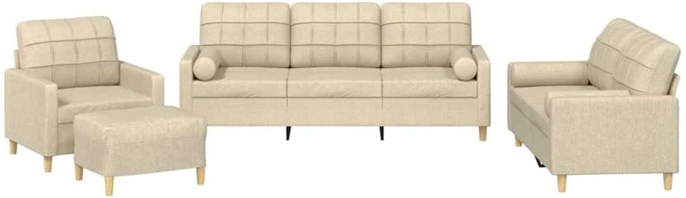 Sofa Sofos komplektas su pagalvėmis, 4 dalių, kreminis, audinys
