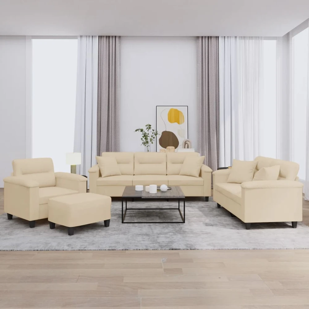 Sofa Sofos komplektas su pagalvėmis, 4 dalių, kreminis, audinys