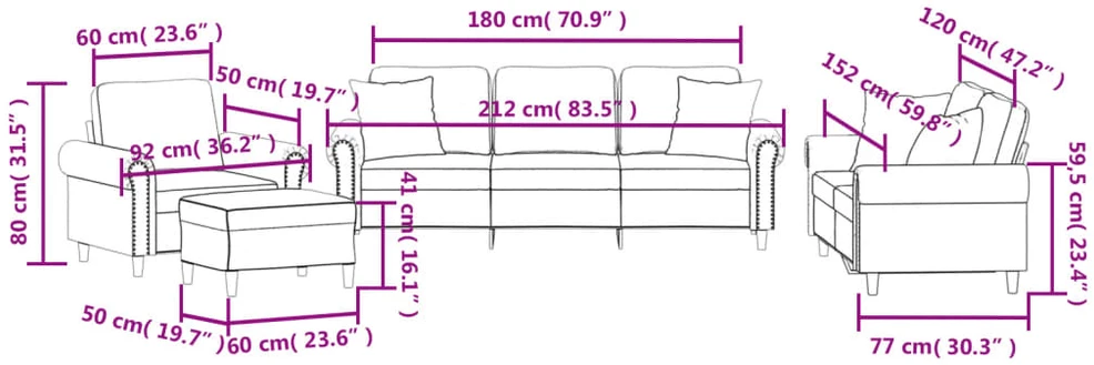 Sofa Sofos komplektas su pagalvėmis, 4 dalių, pilkas, aksomas