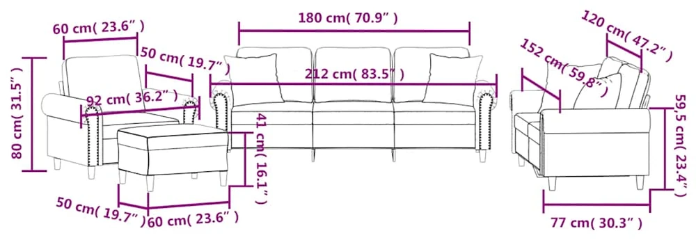 Sofa Sofos komplektas su pagalvėmis, 4 dalių, rudas, aksomas