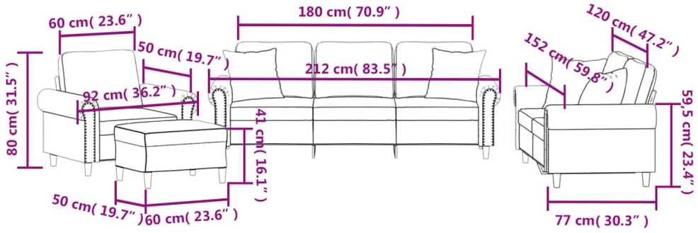 Sofa Sofos komplektas su pagalvėmis, 4 dalių, žalias, aksomas