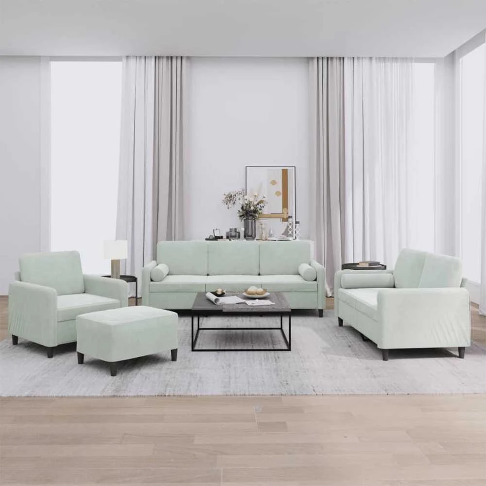 Sofa Sofos komplektas su pagalvėmis, 4 dalių, pilkas, aksomas