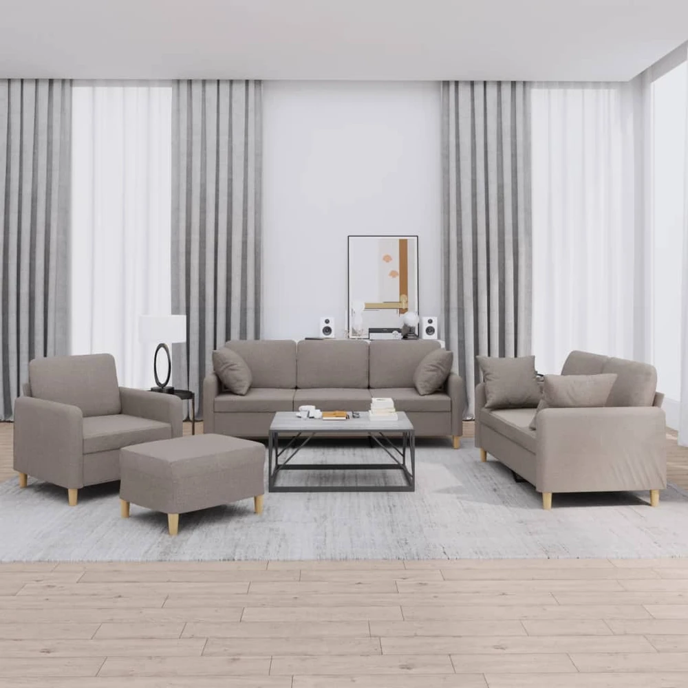 Sofa Sofos komplektas su pagalvėmis, 4 dalių, taupe, audinys