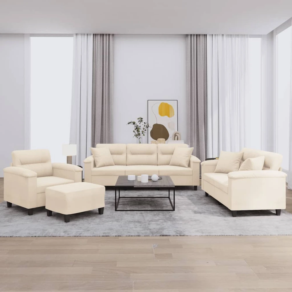 Sofa Sofos komplektas su pagalvėmis, 4 dalių, smėlio, audinys