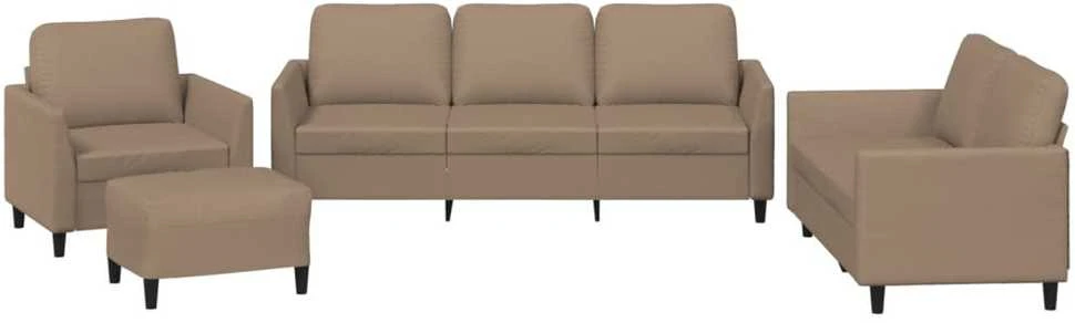 Sofa Sofos komplektas su pagalvėmis, 4 dalių, kapučino, dirbtinė oda