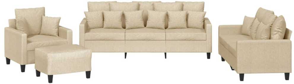 Sofa Sofos komplektas su pagalvėmis, 4 dalių, kreminis, audinys