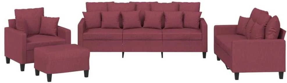 Sofa Sofos komplektas su pagalvėmis, 4 dalių, vyno, audinys